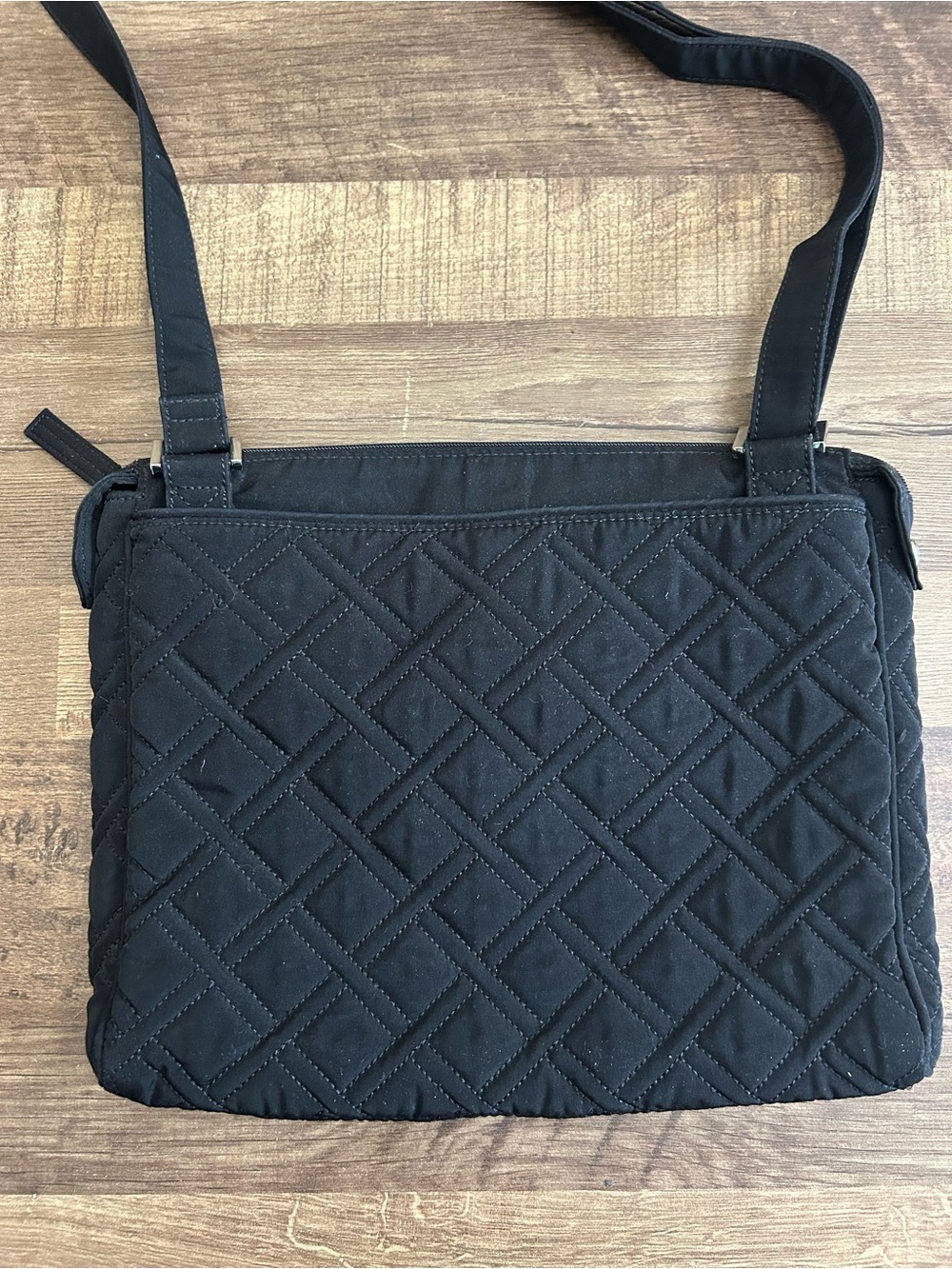 Vera Bradley Black Quilted Crossbody/Messenger Bag - Retired Dogwood Lining - Picture 2 of 11